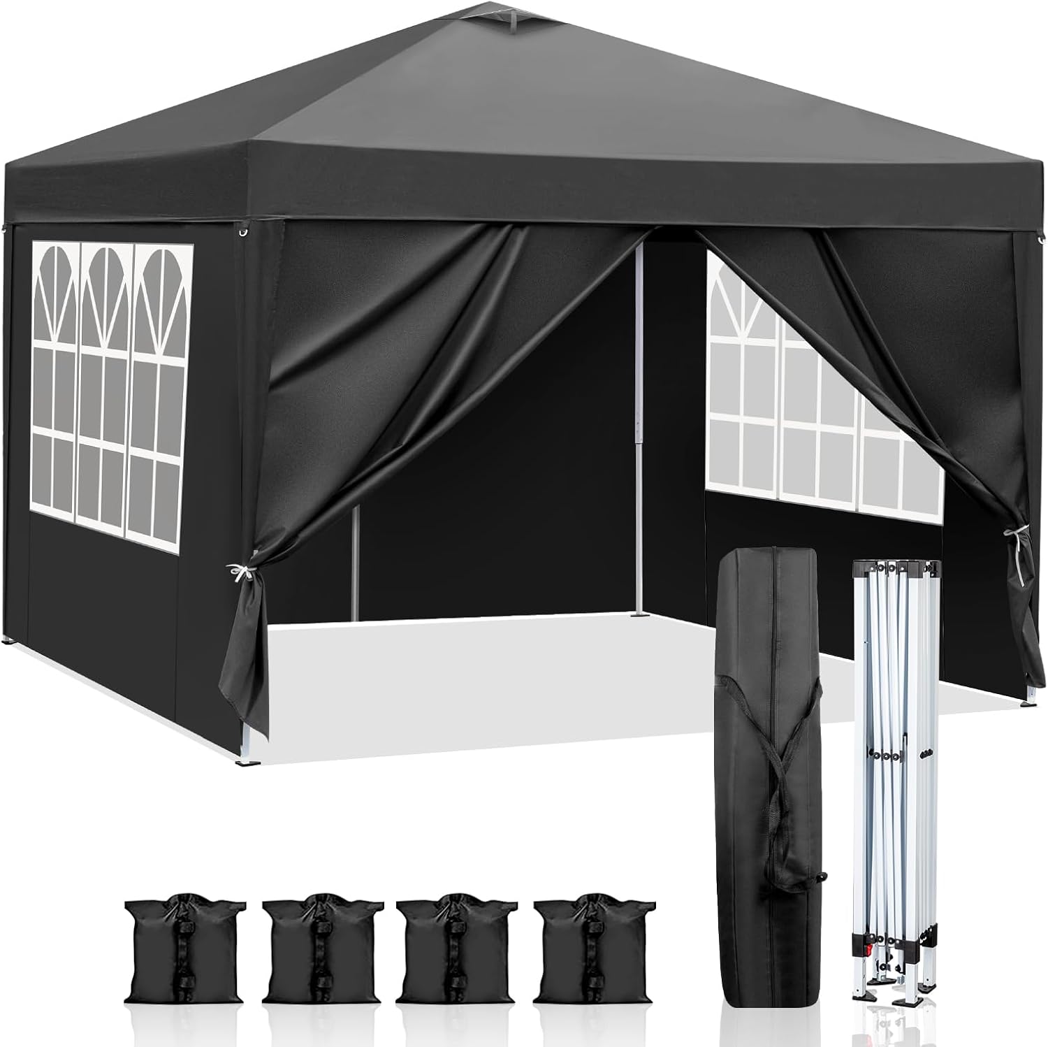 LEADZM - tonnelle pliable 3x3m, imperméable, UV 50+, accessoires, Noir-évent
