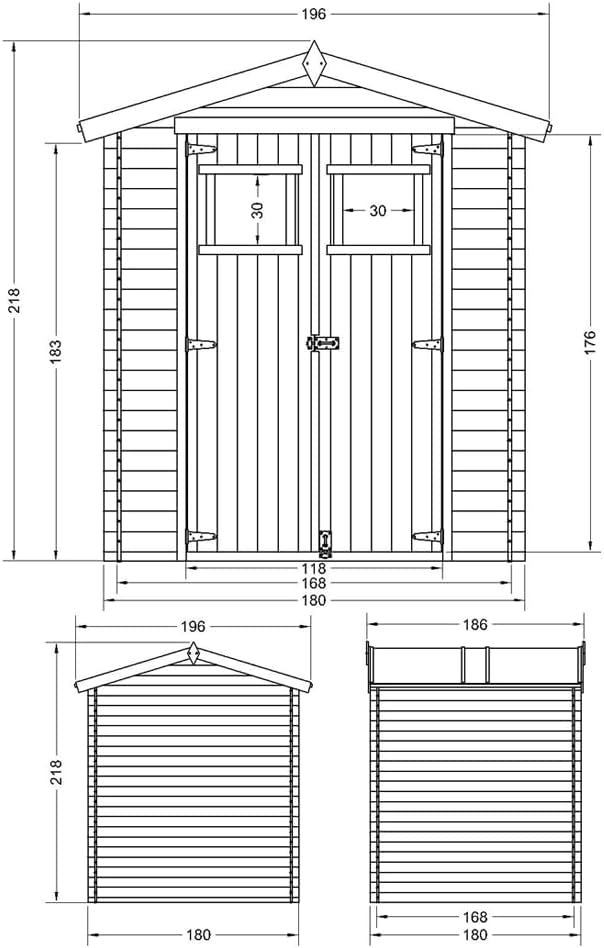 TIMBELA - abri de jardin bois, 186x196x218 cm, stockage, outils, vélos - M320