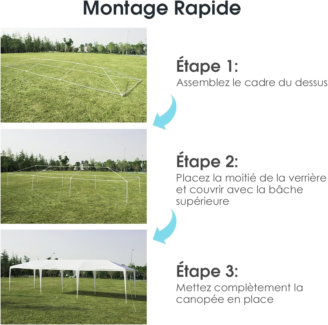 COSTWAY - Tonnelle jardin 3x9m, étanche, métal, 8 cordes, 16 piquets