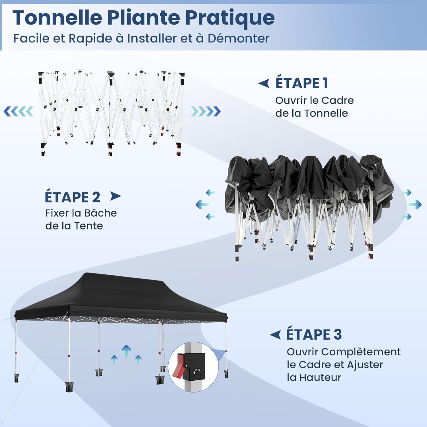 GOPLUS Tonnelle Pliante 3x6m Imperméable, Tonnelle Barnum Pliante 3x6 de Jardin Exterieur, Sac de Transport, Sac Lesté, Pavillon de Jardin Pop-Up pour Fête, Mariage (Noir|sans Bâche)