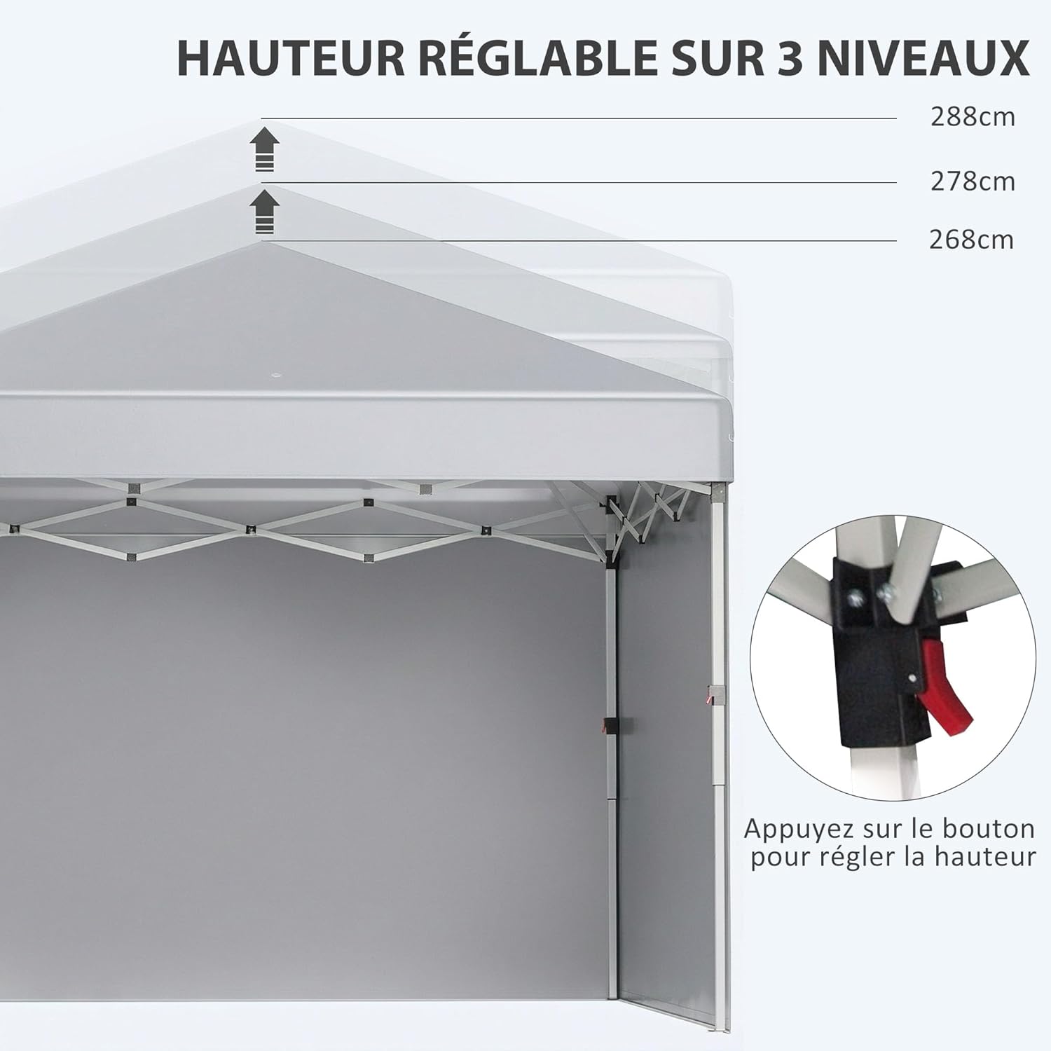 Outsunny - tonnelle pop-up réglable UV30+ 297x297x288cm - 2 parois, sac inclus