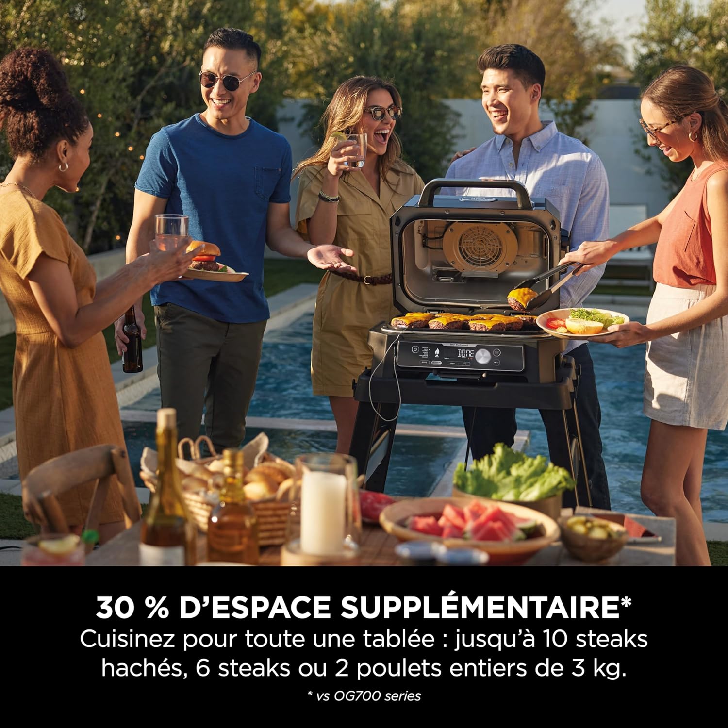 Ninja - Woodfire Pro Connect XL - Barbecue électrique 7-en-1, contrôle via appli, 2 sondes, housse, accessoires - OG901E