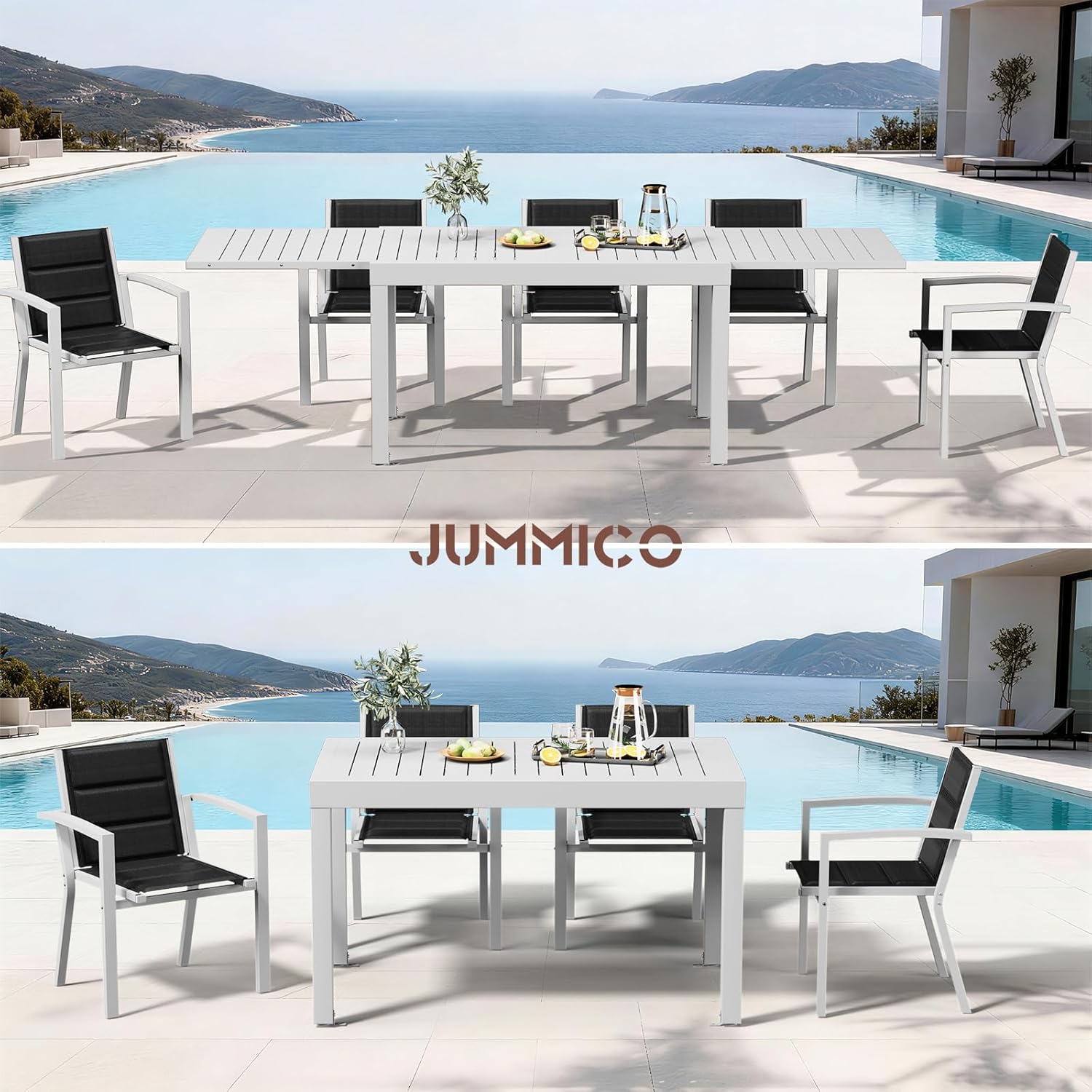 JUMMICO - Table extensible 260x80cm - aluminium, résistante, facile à nettoyer