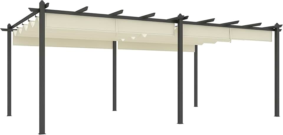 Outsunny - Pergola 3,6x6m - aluminium, toile rétractable, beige