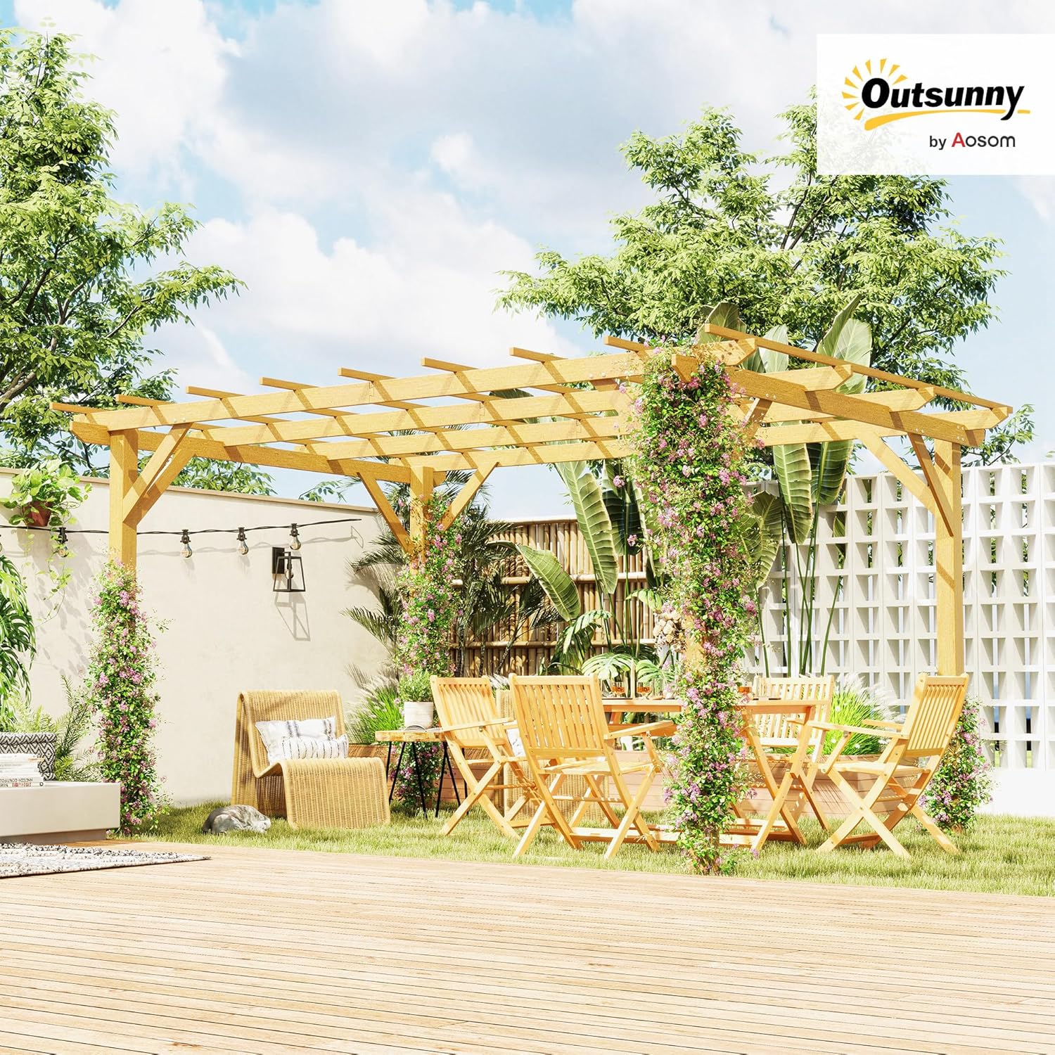 Outsunny - pergola jardin bois naturel - 3x4m - idéale vignes et fleurs