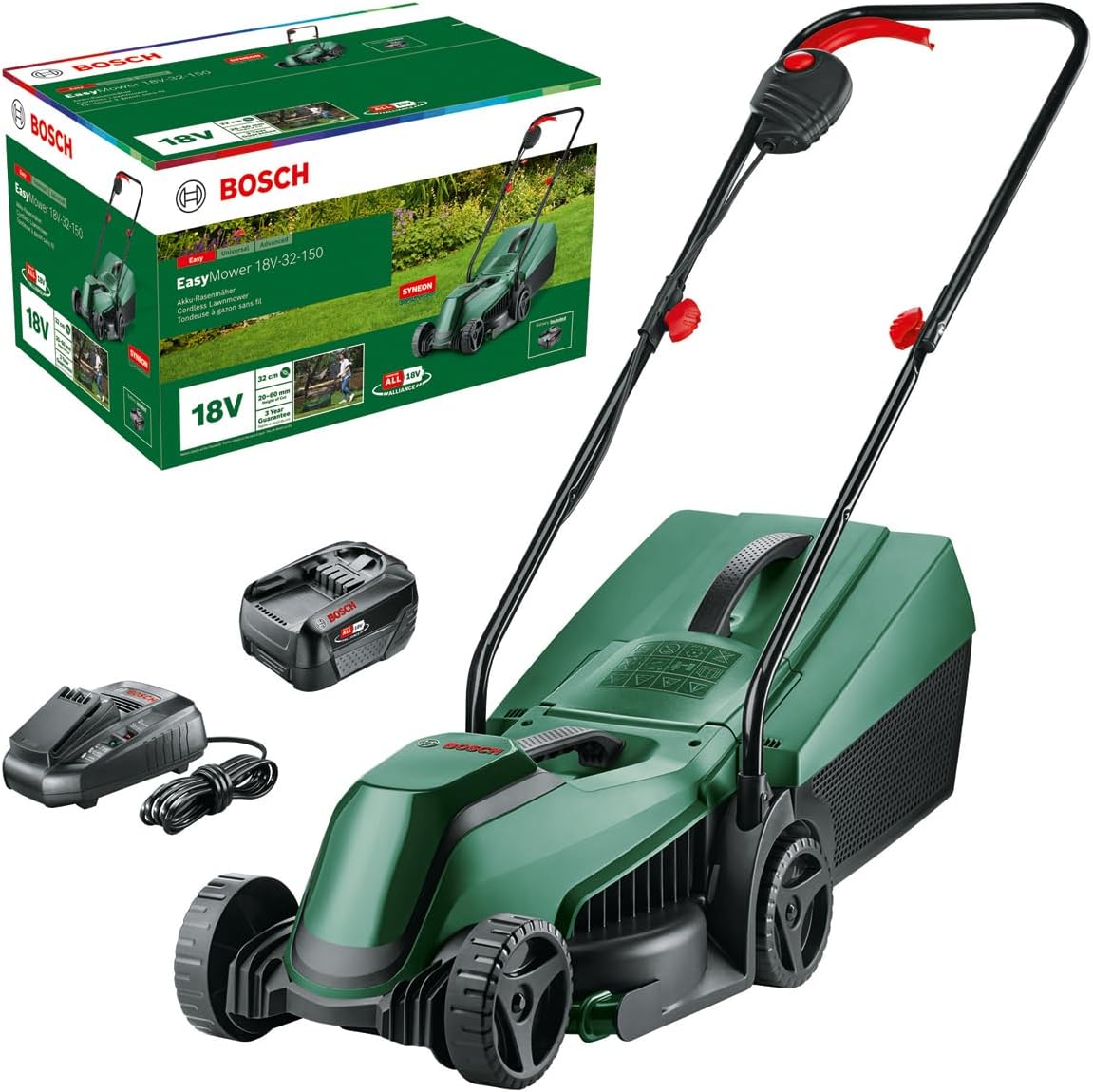 Bosch - EasyMower 18V - 32 cm - Sans fil, 100 m², 3.0 Ah, chargeur - 18V-32-150
