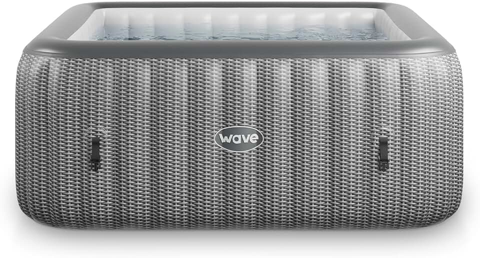 Spa Gonflable Wave | Chauffage écologique intégré | Système de Massage Aquajet | Protection antigel | Configuration Rapide en 15 Minutes (Pacific, Rotin Gris | 4 Personnes)