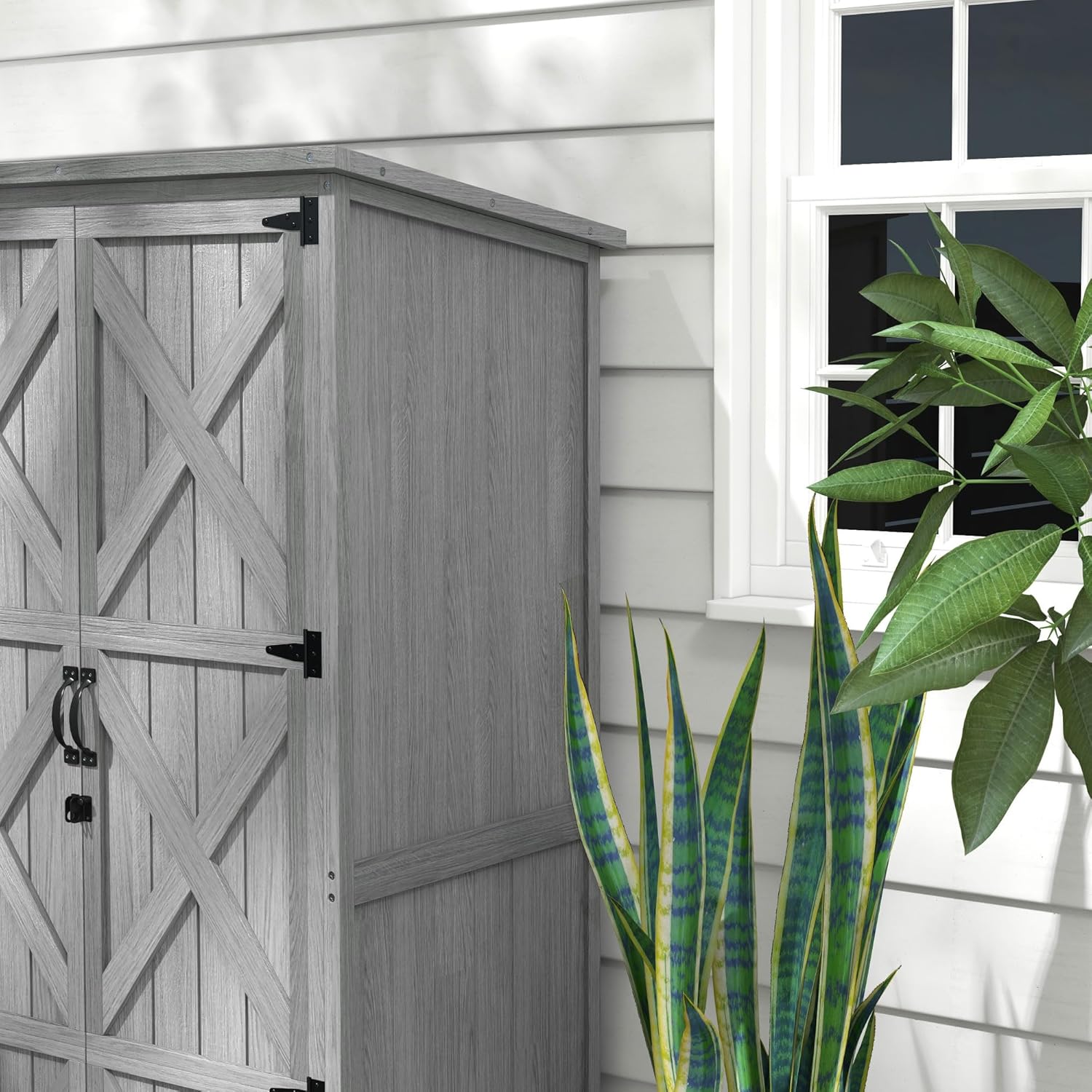 Outsunny - Armoire sur pied bois massif 90x54.5x161/168.5 cm toit incliné