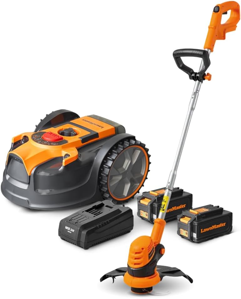 Lawnmaster - Robot tondeuse série 24V - coupe bordures inclus, 2 batteries