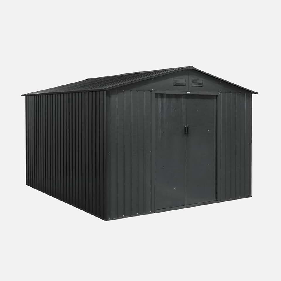 Alice's Garden - Abri de Jardin en métal - FLANDRE 8.84m² Gris Anthracite - Cabane à Outils avec Deux Grandes Portes coulissantes. kit de Fixation Sol Inclus. Maison de Rangement. Remise
