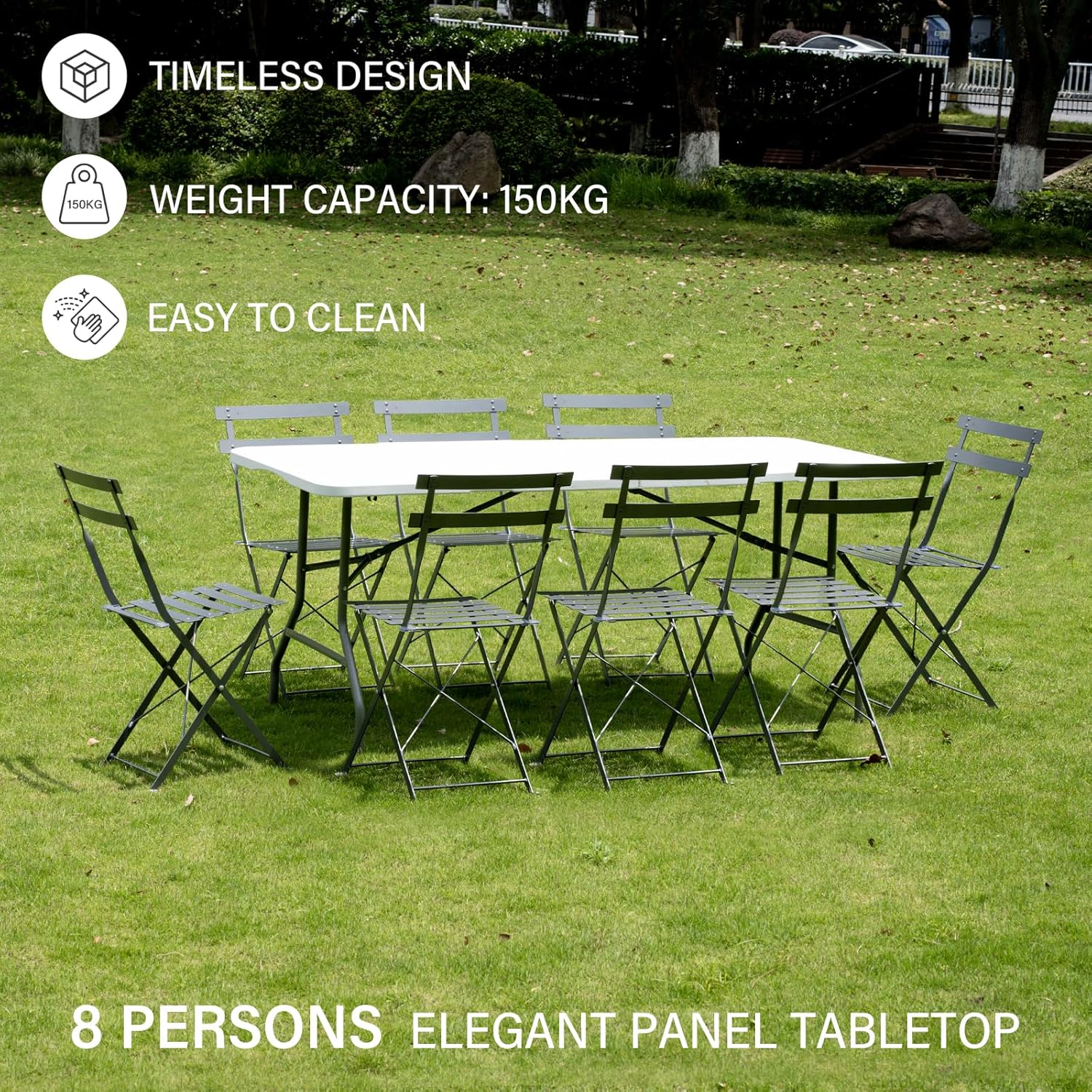 TEENO - barbecue charbon + table pliante 180x74x74 cm - gants inclus