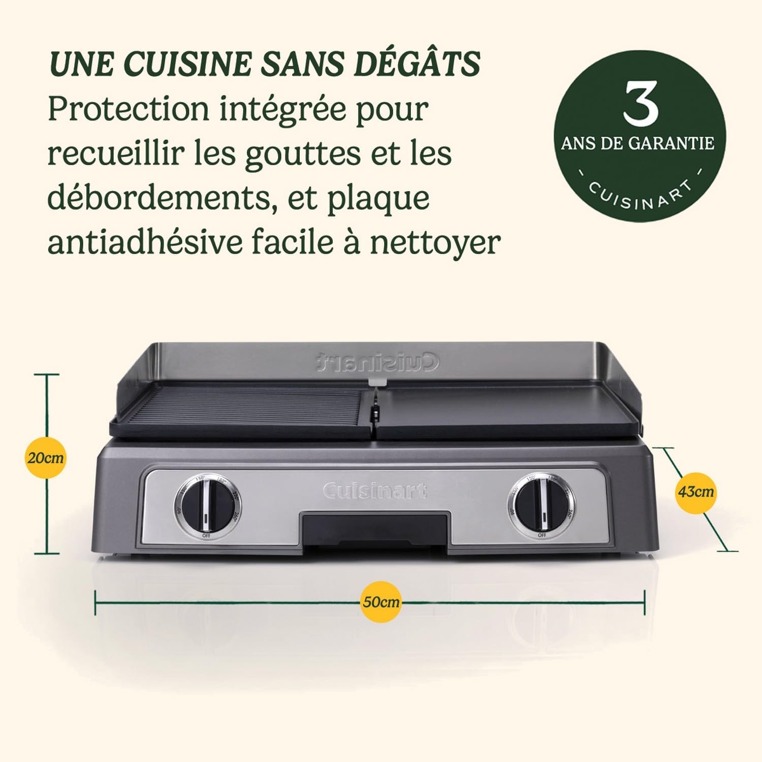 Cuisinart - Plancha double face - grande taille - 2 zones, 260°C, plaque amovible