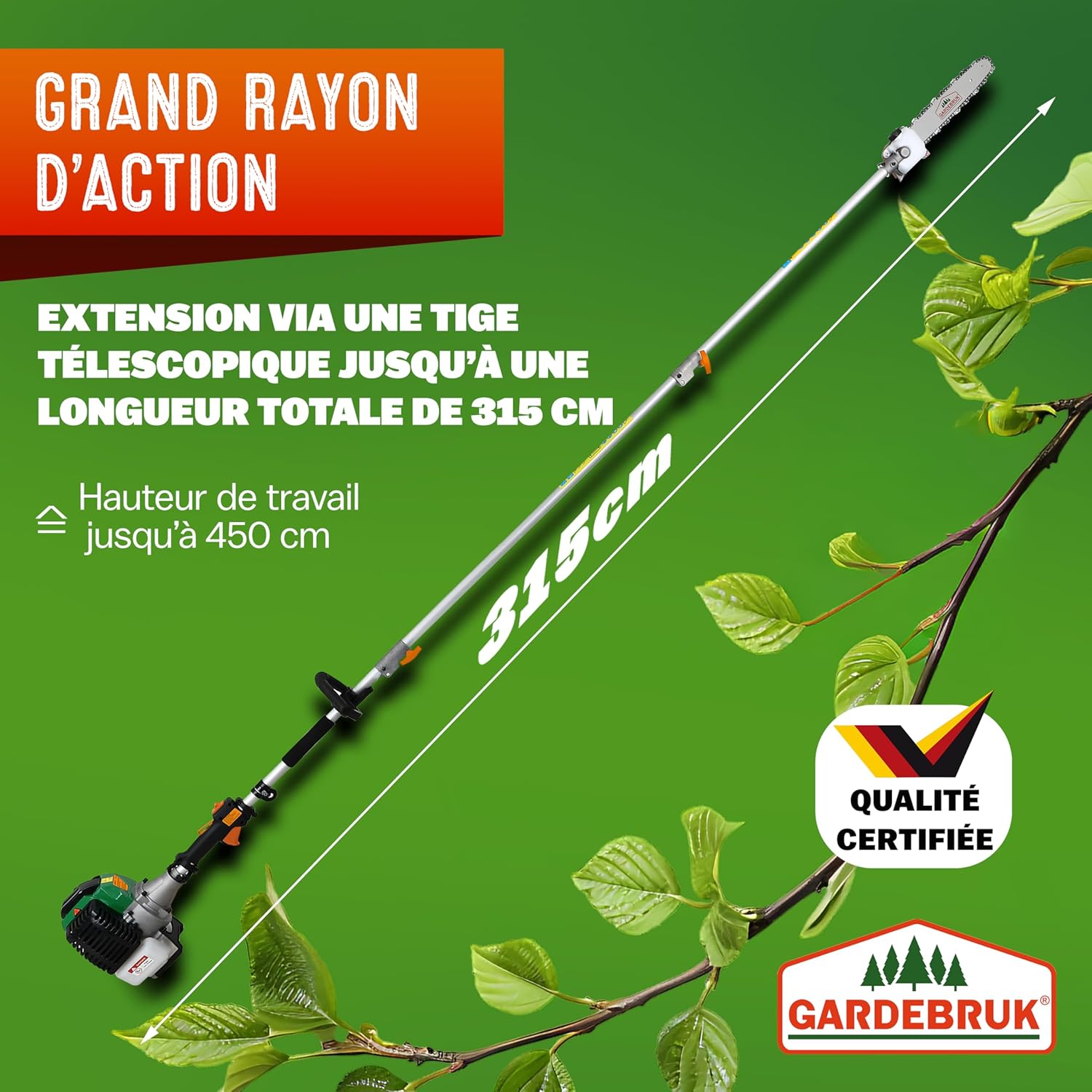 GARDEBRUK - débroussailleuse multifonction 5en1, thermique 2ch, GBMT520