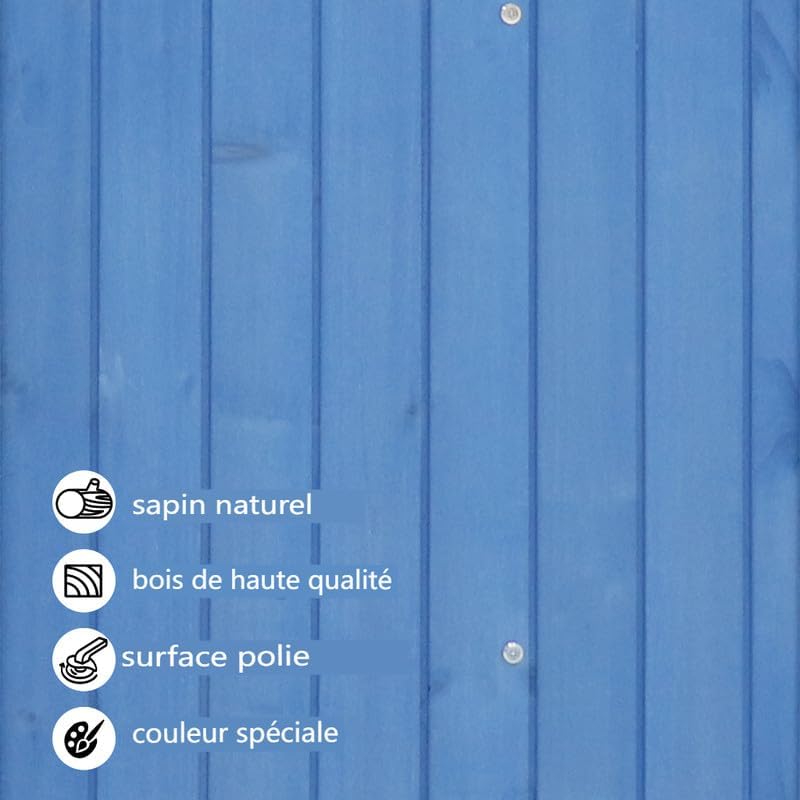 Abri de Jardin en Bois - 124x46x174cm - rangement extérieur avec serrure, toiture PVC