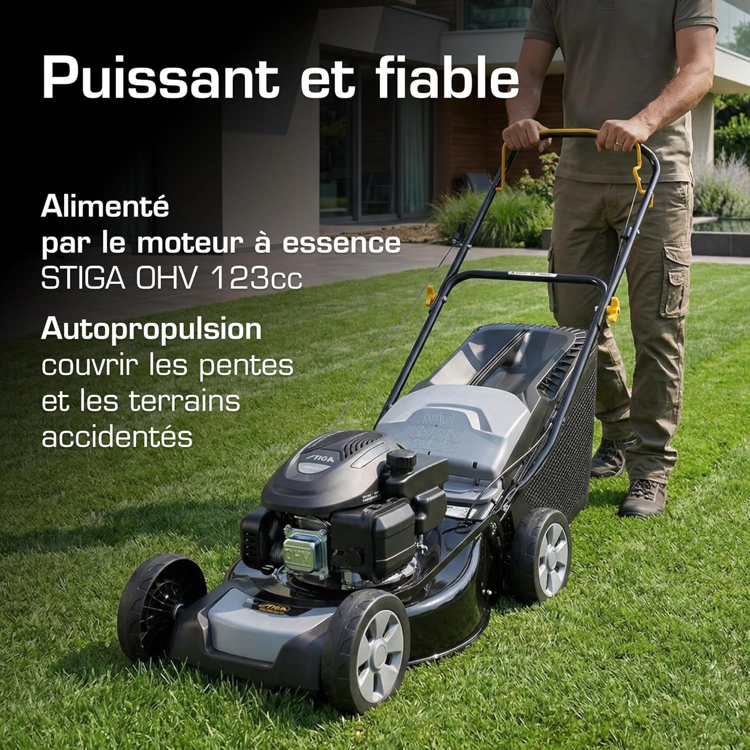Alpina AL4 46 SA Tondeuse Thermique, 125 cm³, 46 cm – Bac 60 l, Autotractée – Pelouses jusqu'à 1 200 m²