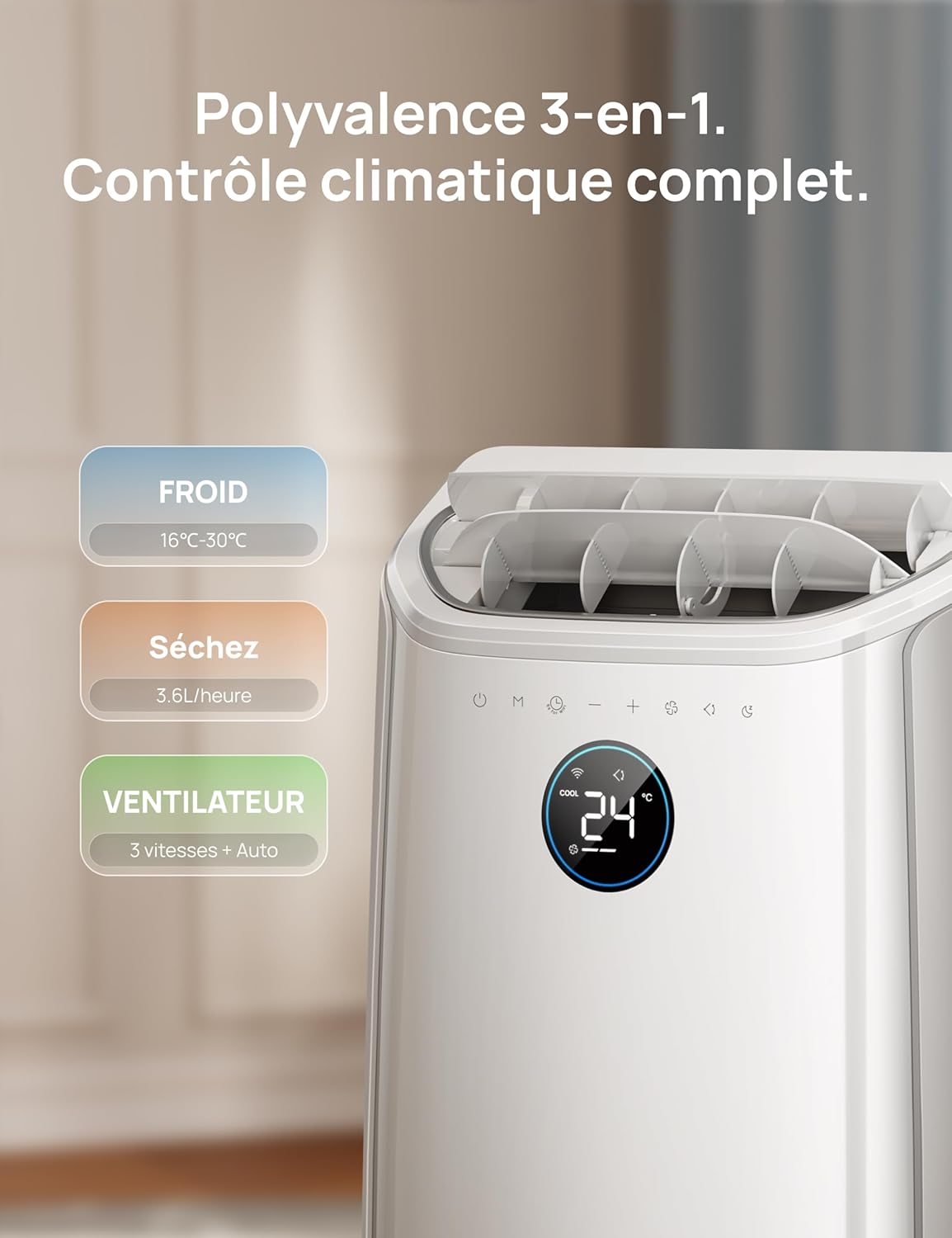DREO - climatiseur mobile 12000 BTU, 3-en-1, silencieux, app/voix, 3.2L/h, AC516S