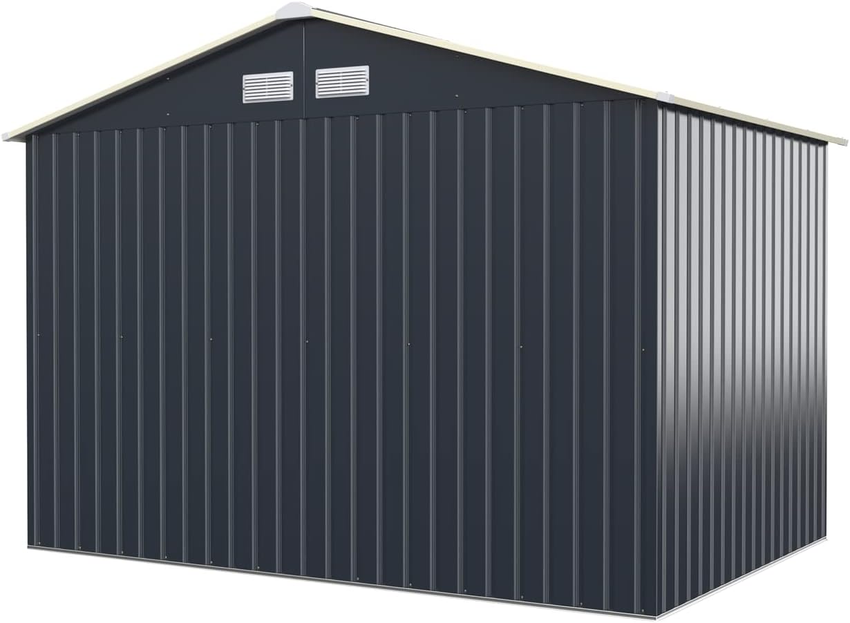 RELAX4LIFE Abri de Jardin Métal 5m2 avec Porte Coulissante Toit en Pente, Cabane de Jardin Extérieur 277x192x202cm Bricolage Rangement Cananon de Jardin résistant aux intempéries