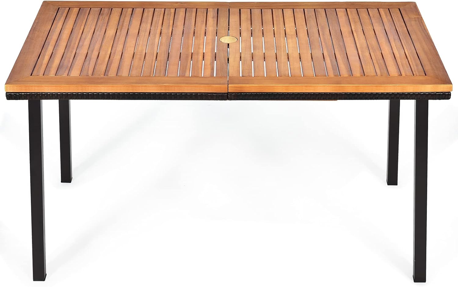 Costway - Table à manger bois et acier - 140x75x76 cm - trou parasol