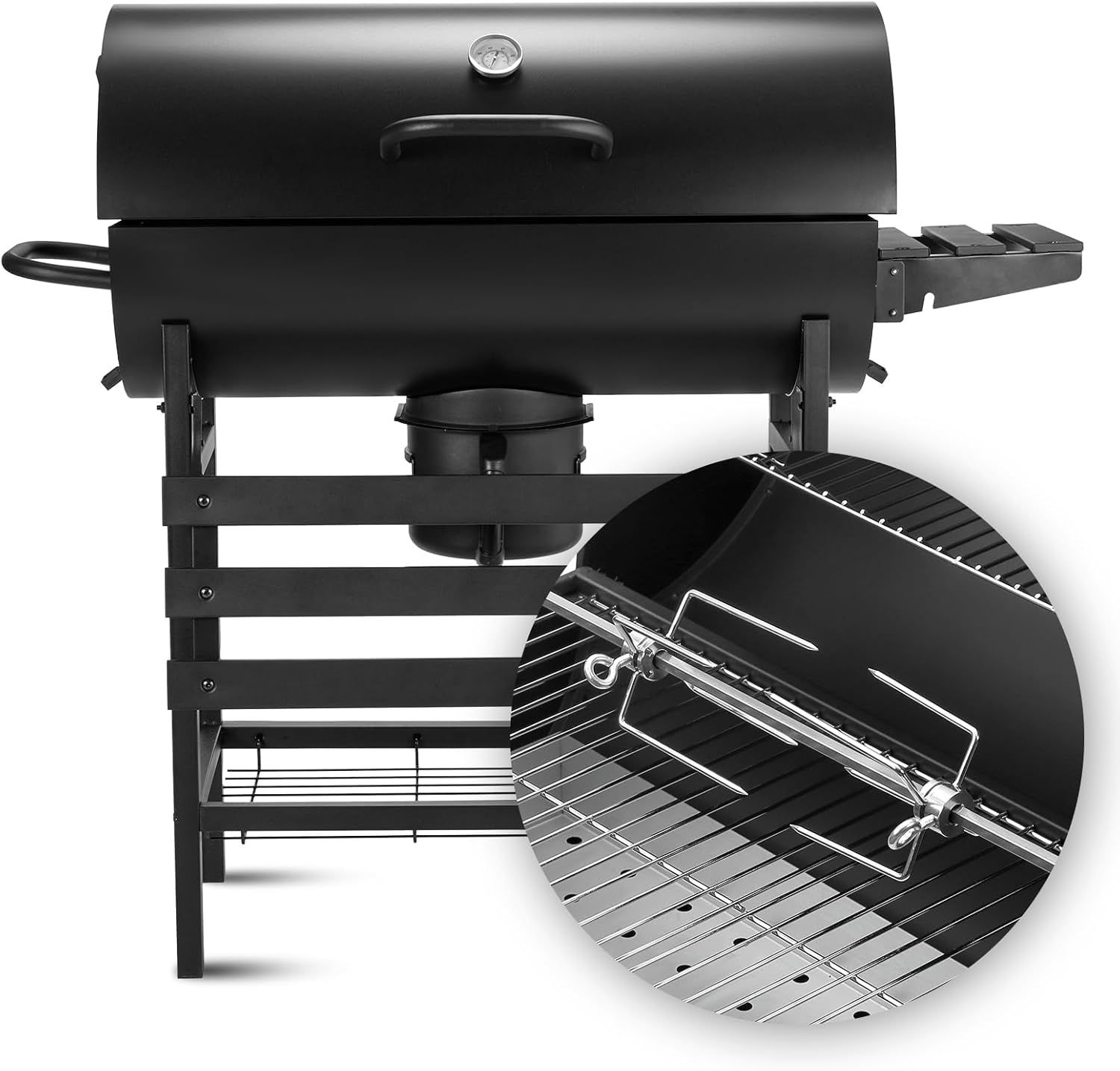 TEENO - Barbecue charbon de bois XL, tiroir cendres, thermomètre, grill poulet