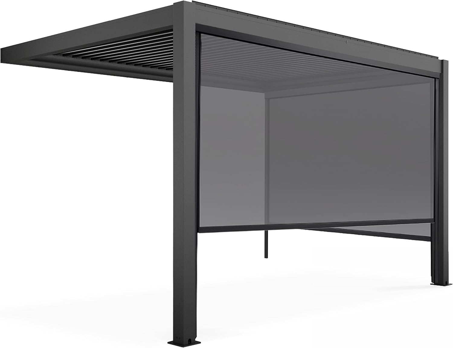 Oviala - Pergola bioclimatique adossée série Grise - 3x4m - avec 2 stores