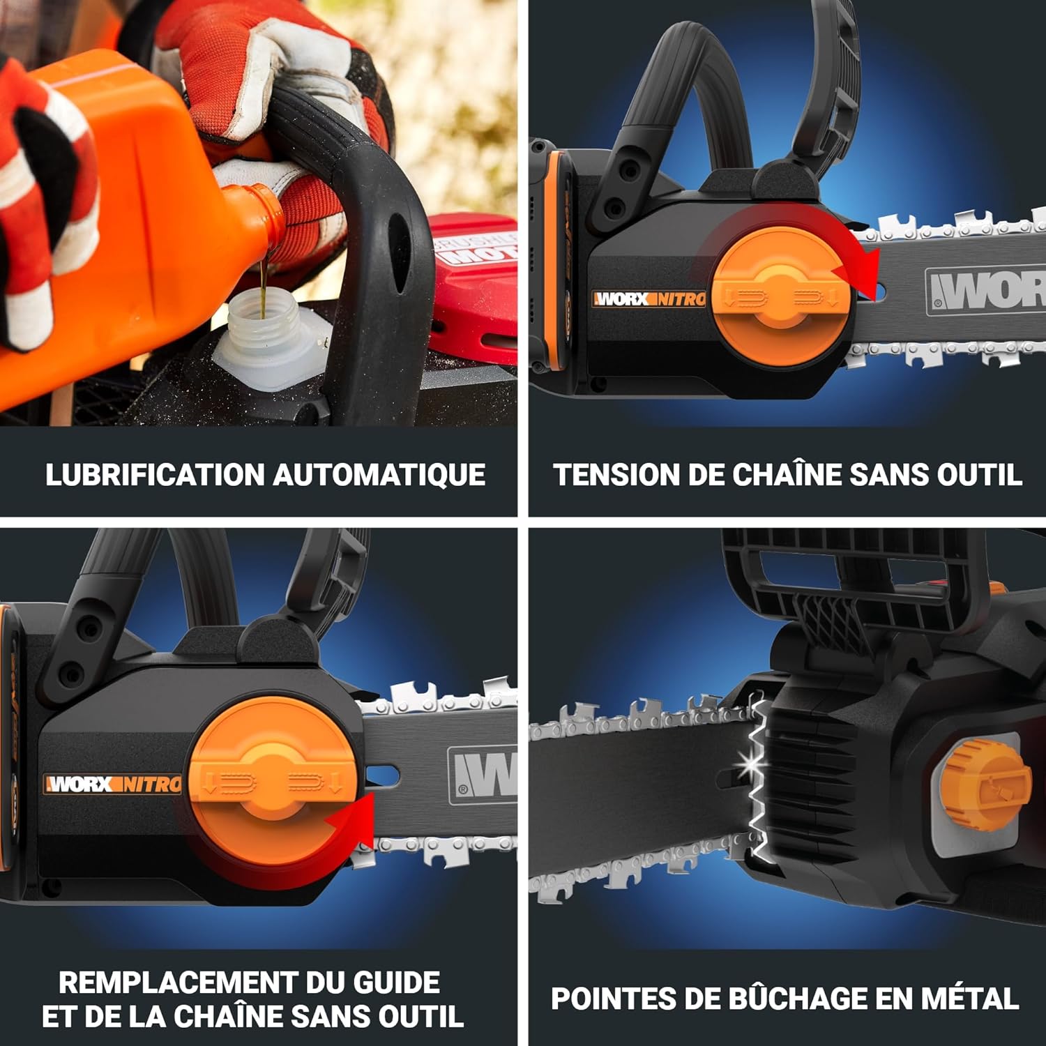 WORX - tronçonneuse sans fil 20V, guide 30cm, moteur brushless, WG350E.9