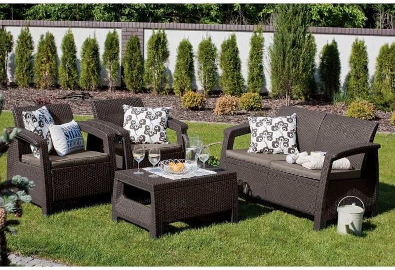 Keter - Corfu ensemble jardin 4 places, table, coussins, résine