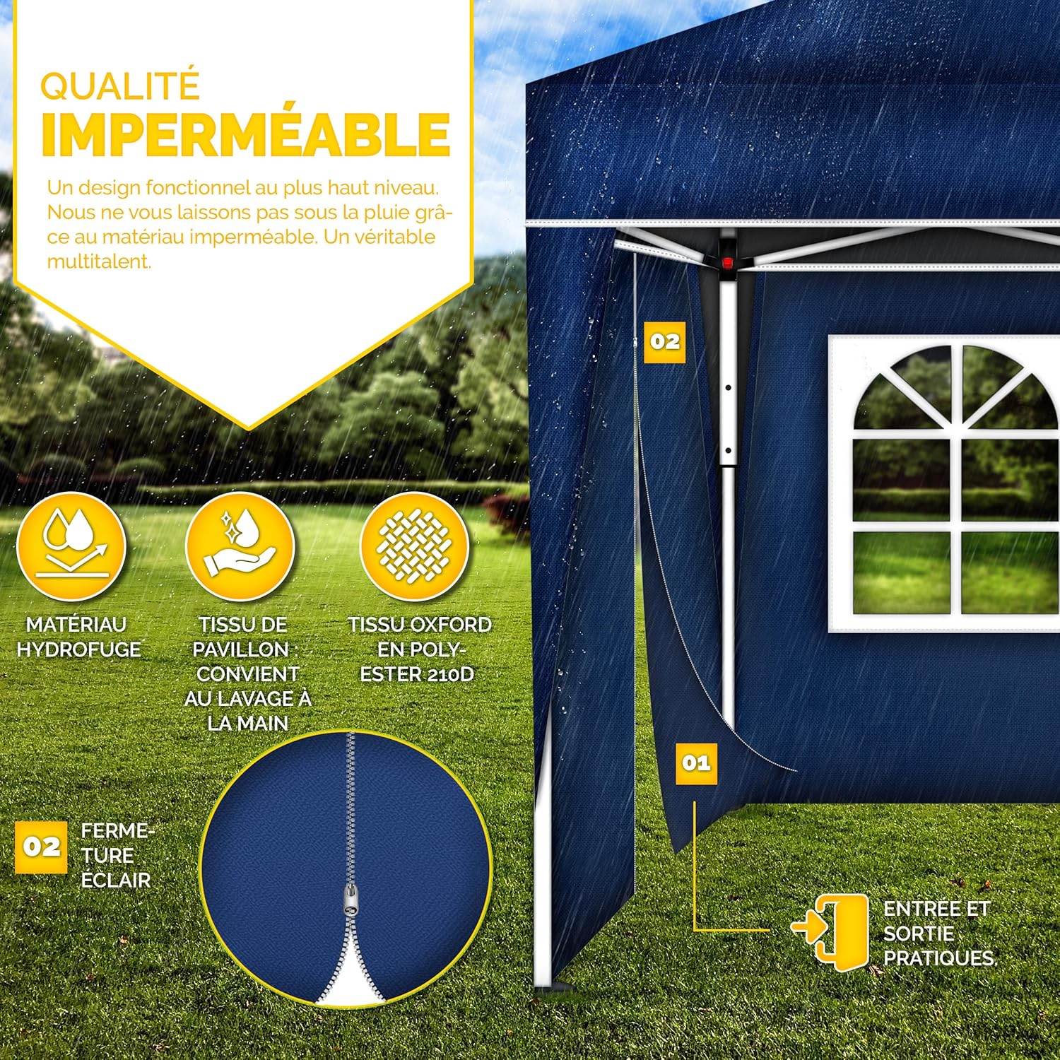 tillvex - Tonnelle pop-up 3x6m, étanche, UV50+, 3 côtés, sac
