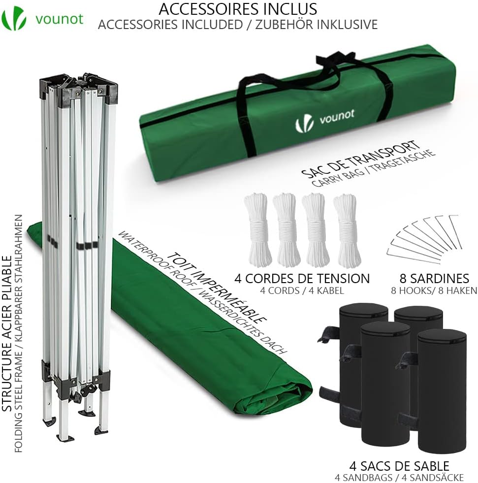 VOUNOT - Tonnelle pliante 3x3m - rapide à monter, sac inclus