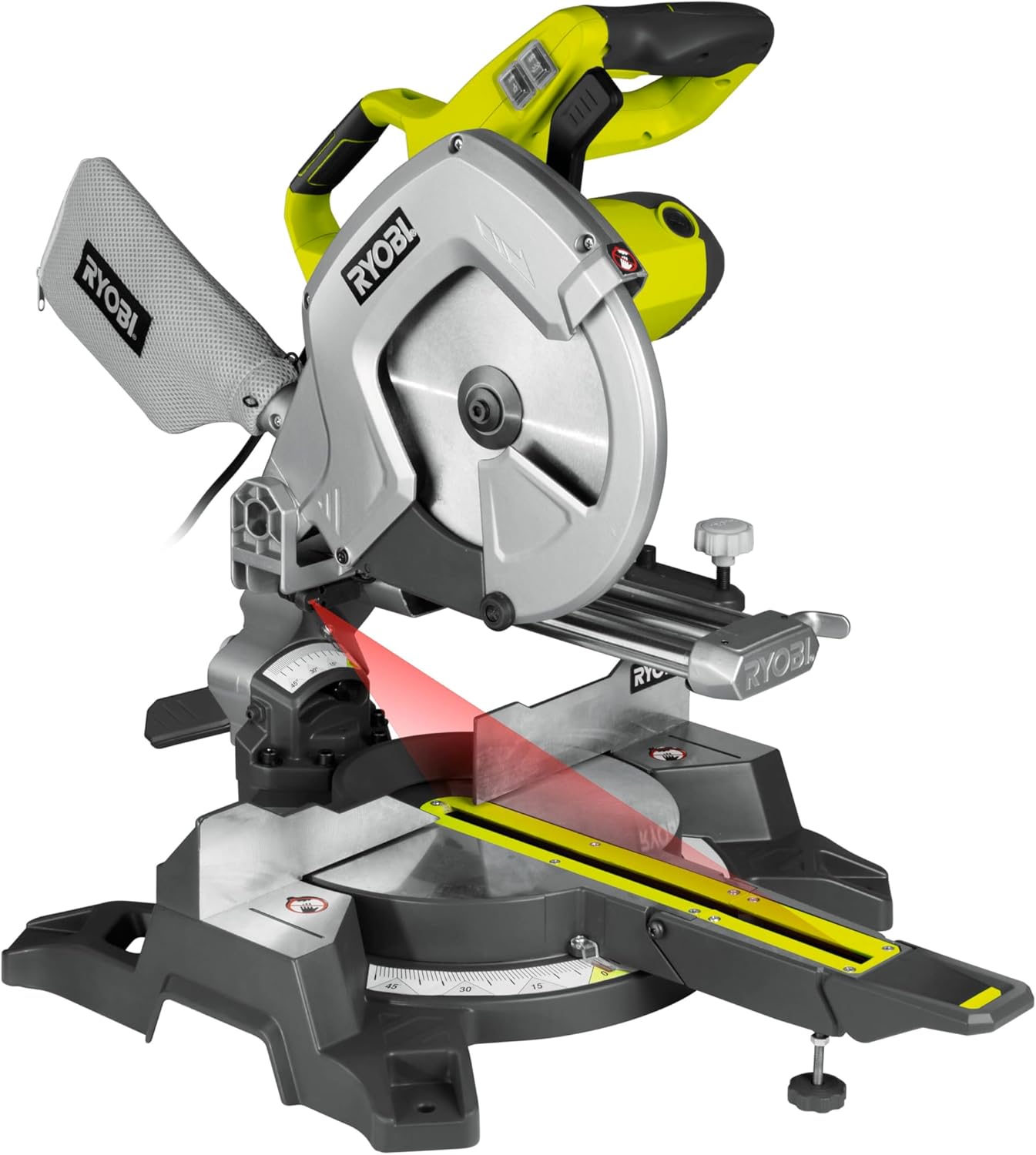 RYOBI - Scie à Onglets 2000W EMS254L – Lame Ø254mm 48 dents, Laser, Guide Équerre, Coupes Précises Bois et PVC, Table aluminium surfacée et Réglages Multiples