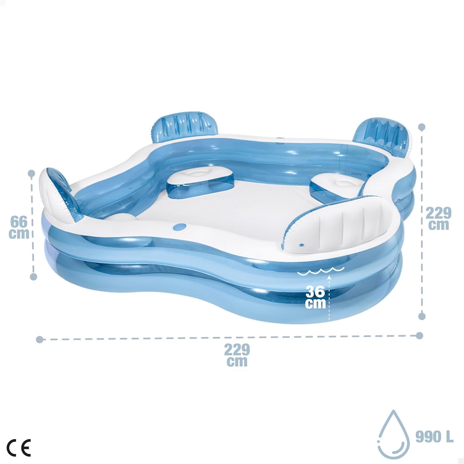 Intex - piscine familiale avec sièges - 229x229x66 cm - 4 places confortables
