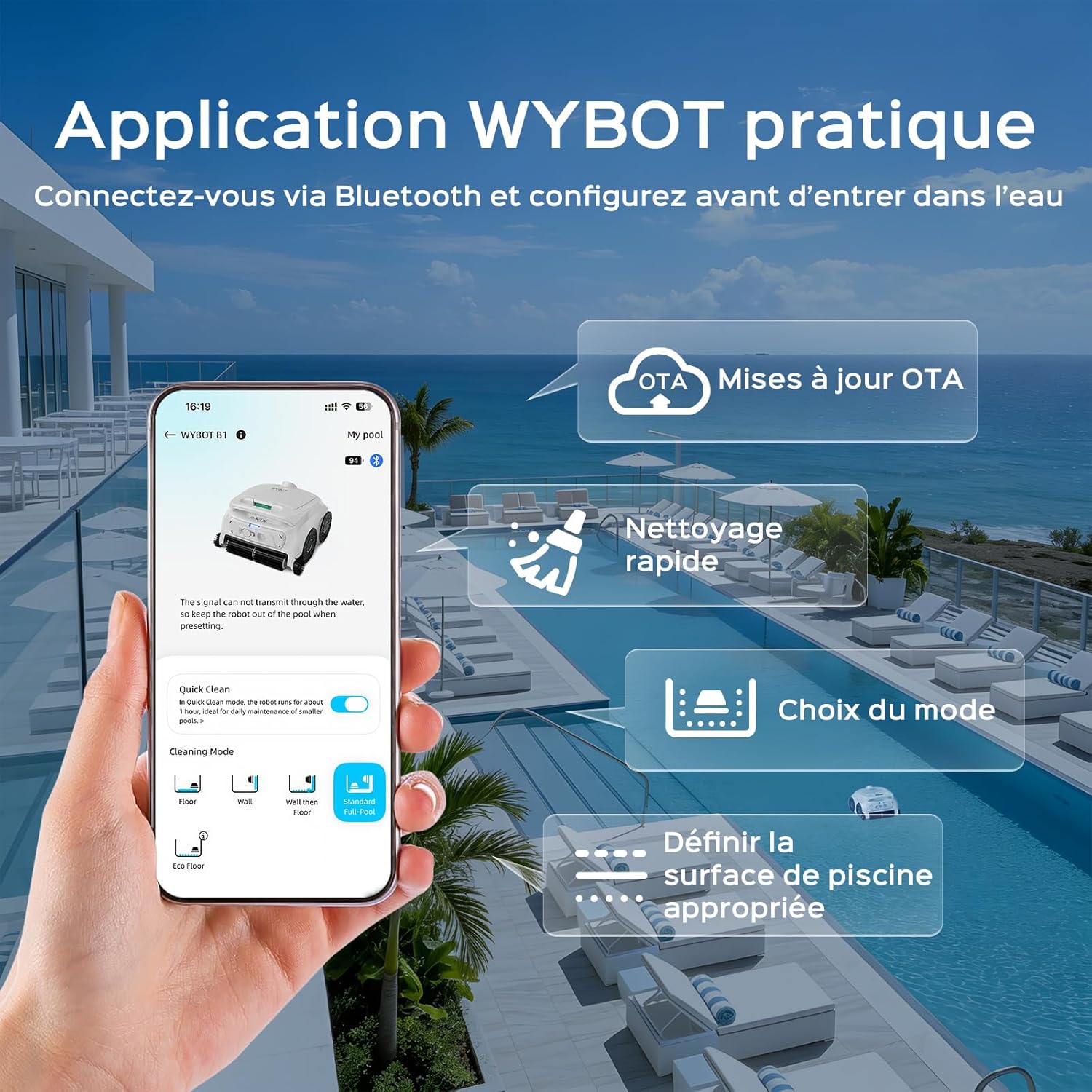 WYBOT - B1 Series - léger, sans fil, contrôle app, 100min autonomie, B1