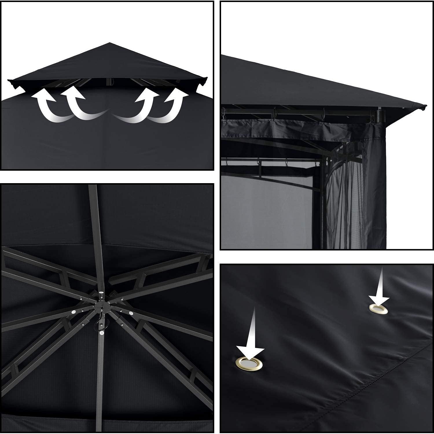 ABCCANOPY - tonnelle robuste avec moustiquaire - 3x3m - structure acier noir