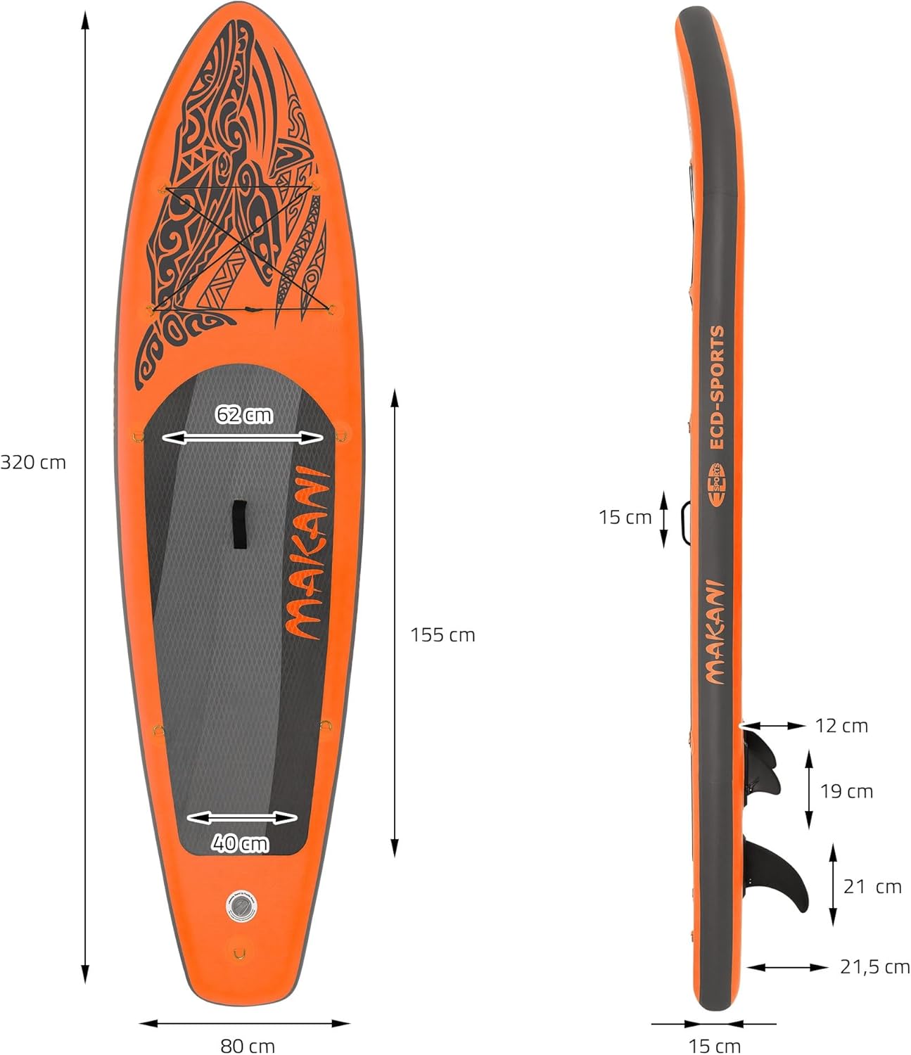 ECD Germany - Stand Up Paddle Série - 305/308/320/380 cm - PVC, 120/150 kg, ép. 10/15 cm
