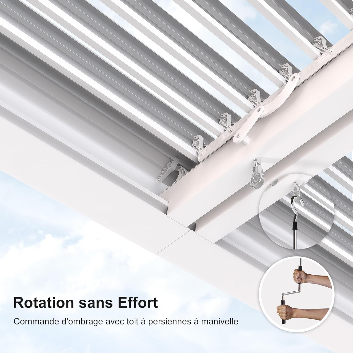 PURPLE LEAF - Pergola bioclimatique aluminium 4,6x3,3m, lames orientables, blanc