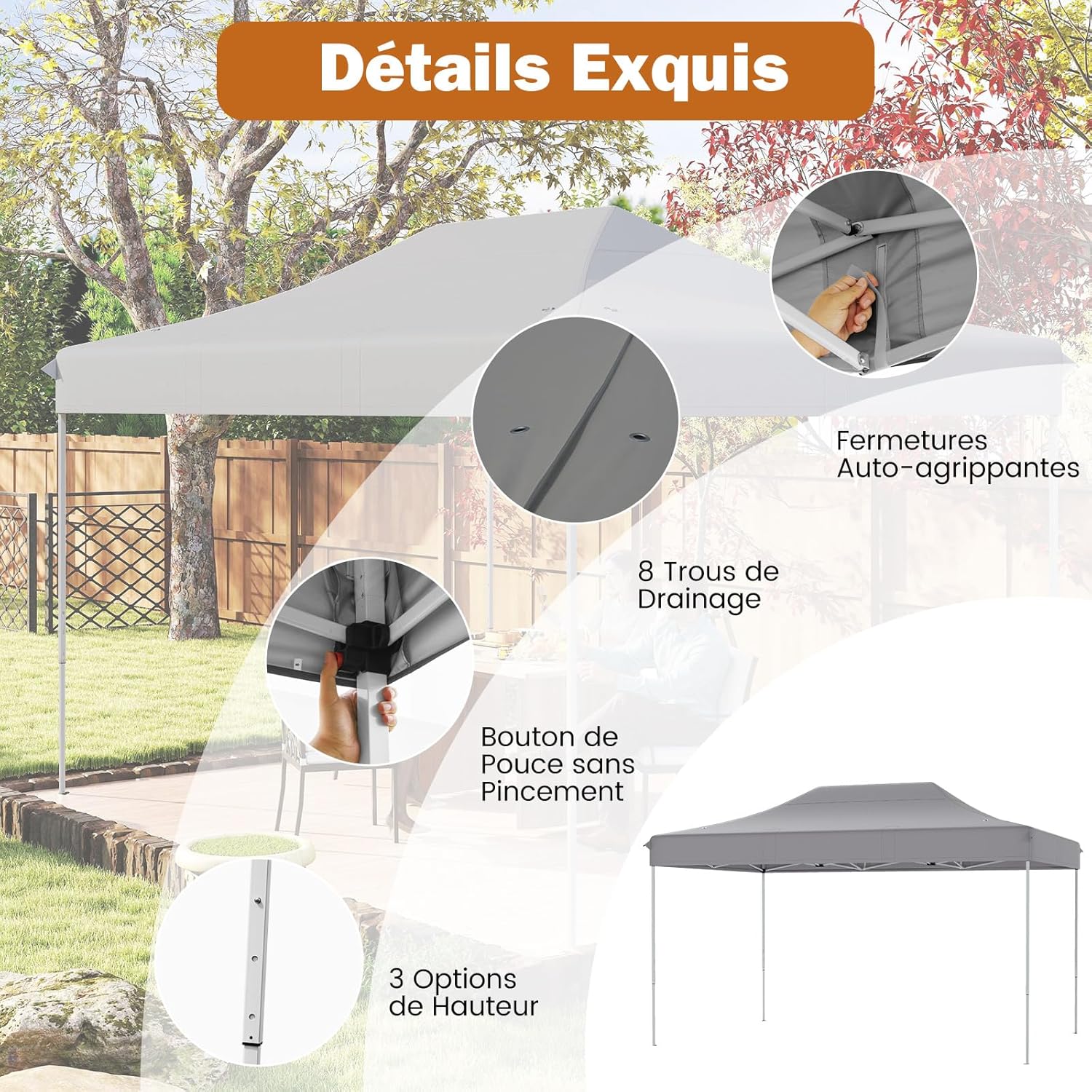 RELAX4LIFE Tonnelle Pliante 3x4,5 Imperméable, Tonnelle de Jardin Extérieur Pop-Up Facile à Monter, Hauteur Réglable, Protection UV, Barnum Tente de Réception, Sac à roulettes (Gris)