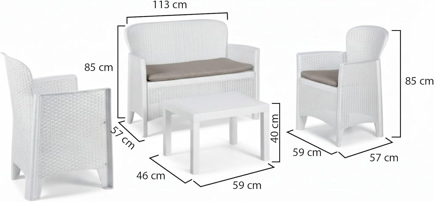 Dmora - Ostuni salon de jardin, blanc, rotin effet, 100% Made in Italy