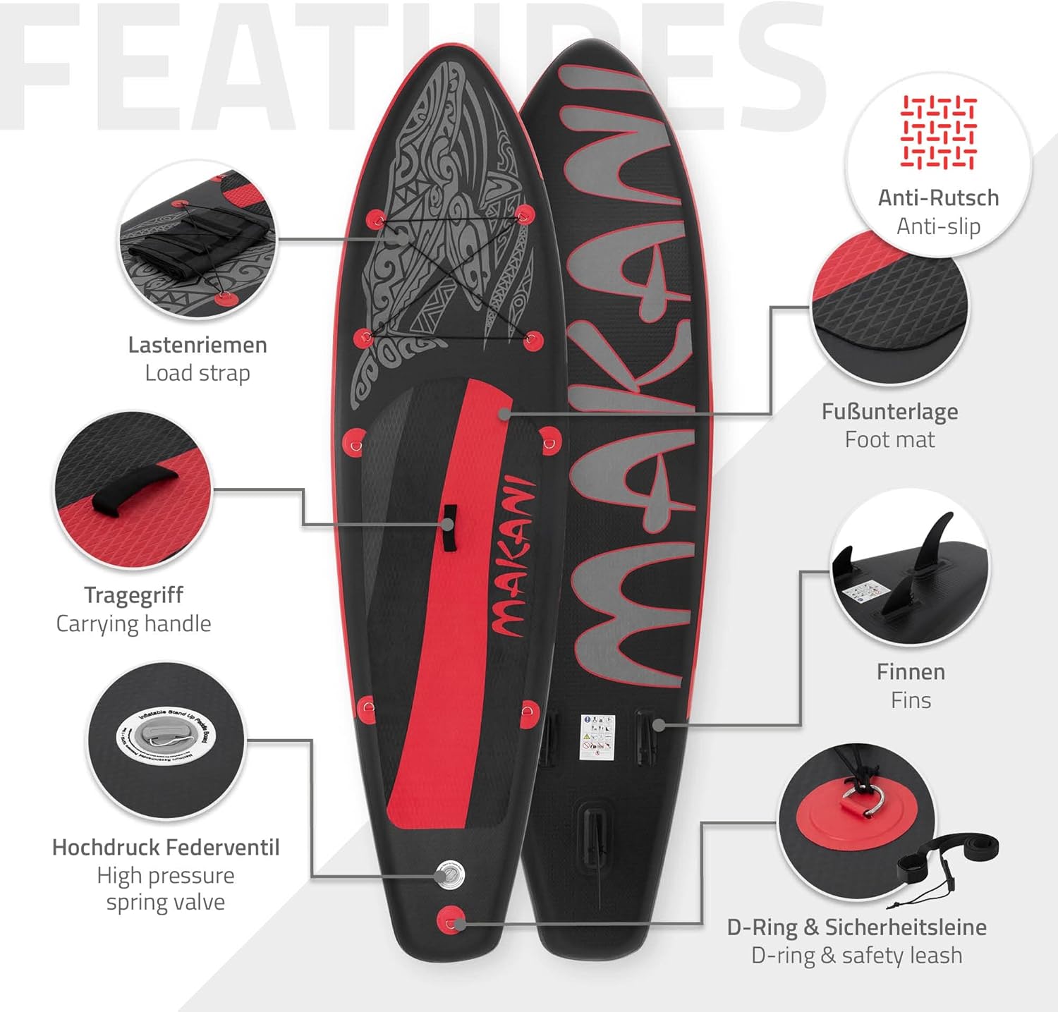 ECD Germany - Stand Up Paddle Board - 305/308/320/380 cm - PVC, 120/150 kg, 10/15 cm d'épaisseur