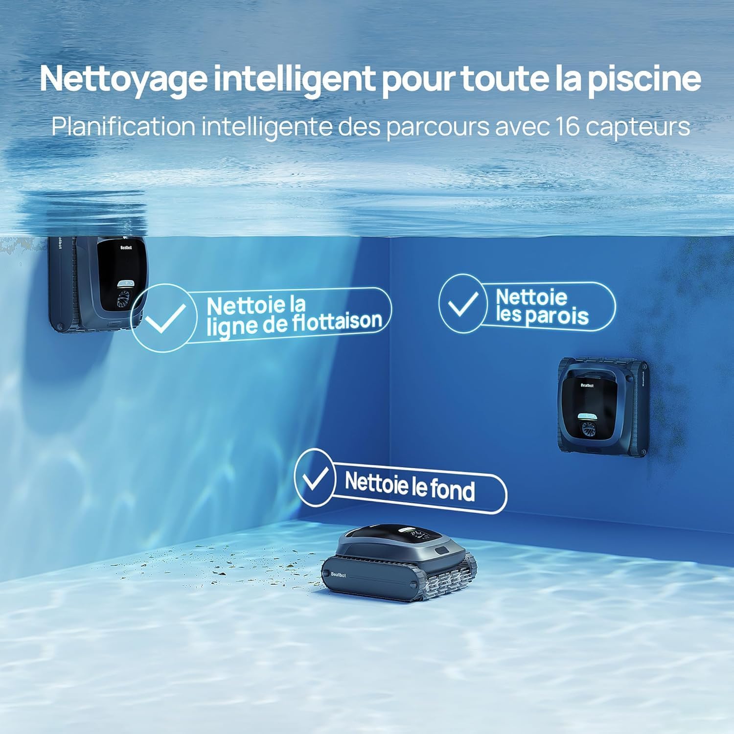 Beatbot - AquaSense 2 - 300m² - Robot piscine sans fil, autonomie 150min