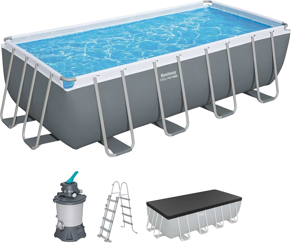 Bestway Steel Pro Max Kit Piscine Hors Sol - 488 cm x 244 cm x 122 cm - Gris foncé