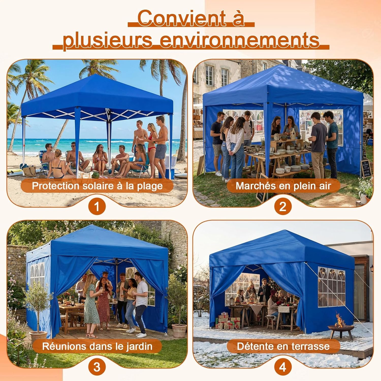 Devoko - tonnelle pliante - 3x3 m - imperméable, 4 parois, UV 50+