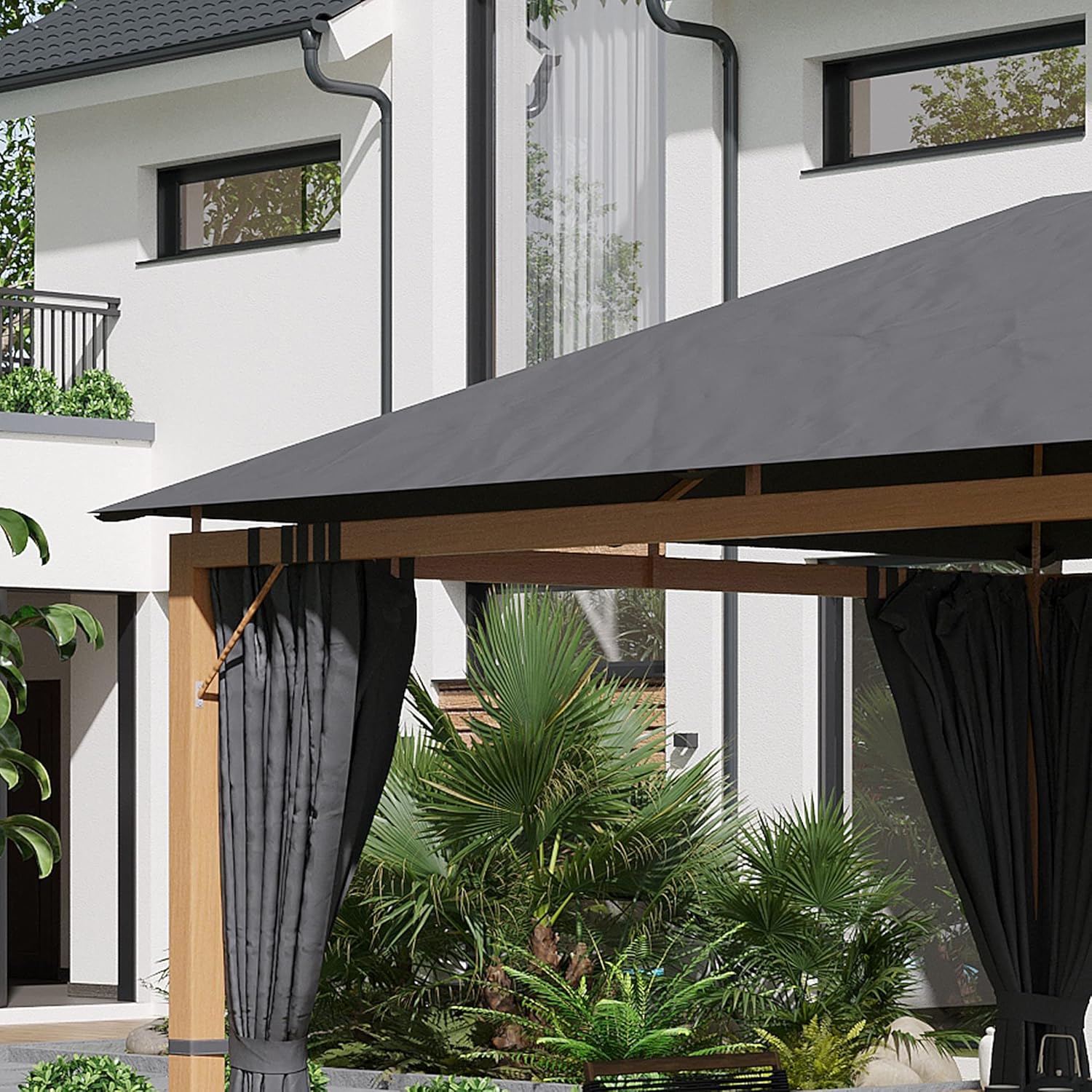 Outsunny - Tonnelle aluminium pavillon 4x3m rideaux toit polyester