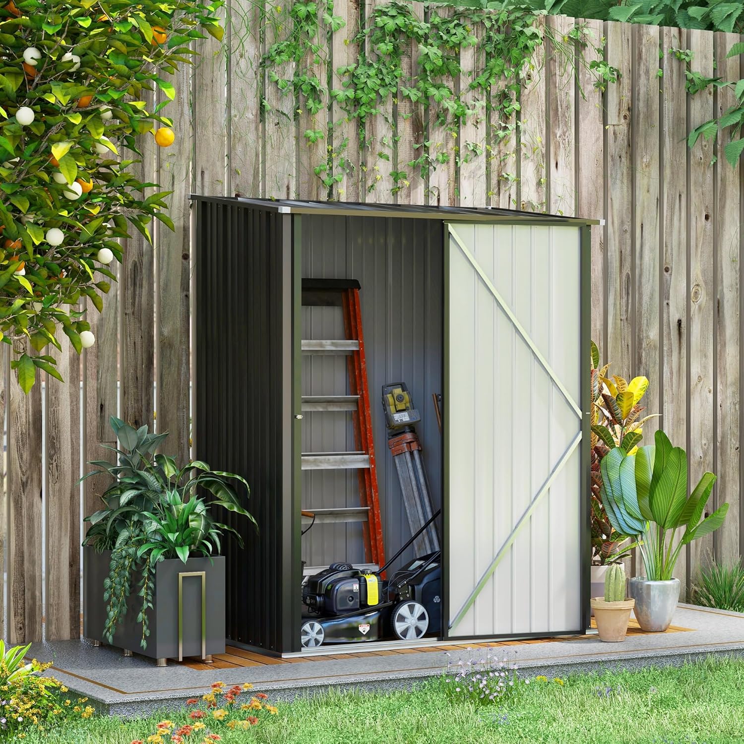 Outsunny - abri de jardin acier, 161,5x94,5x196cm, serrure, noir