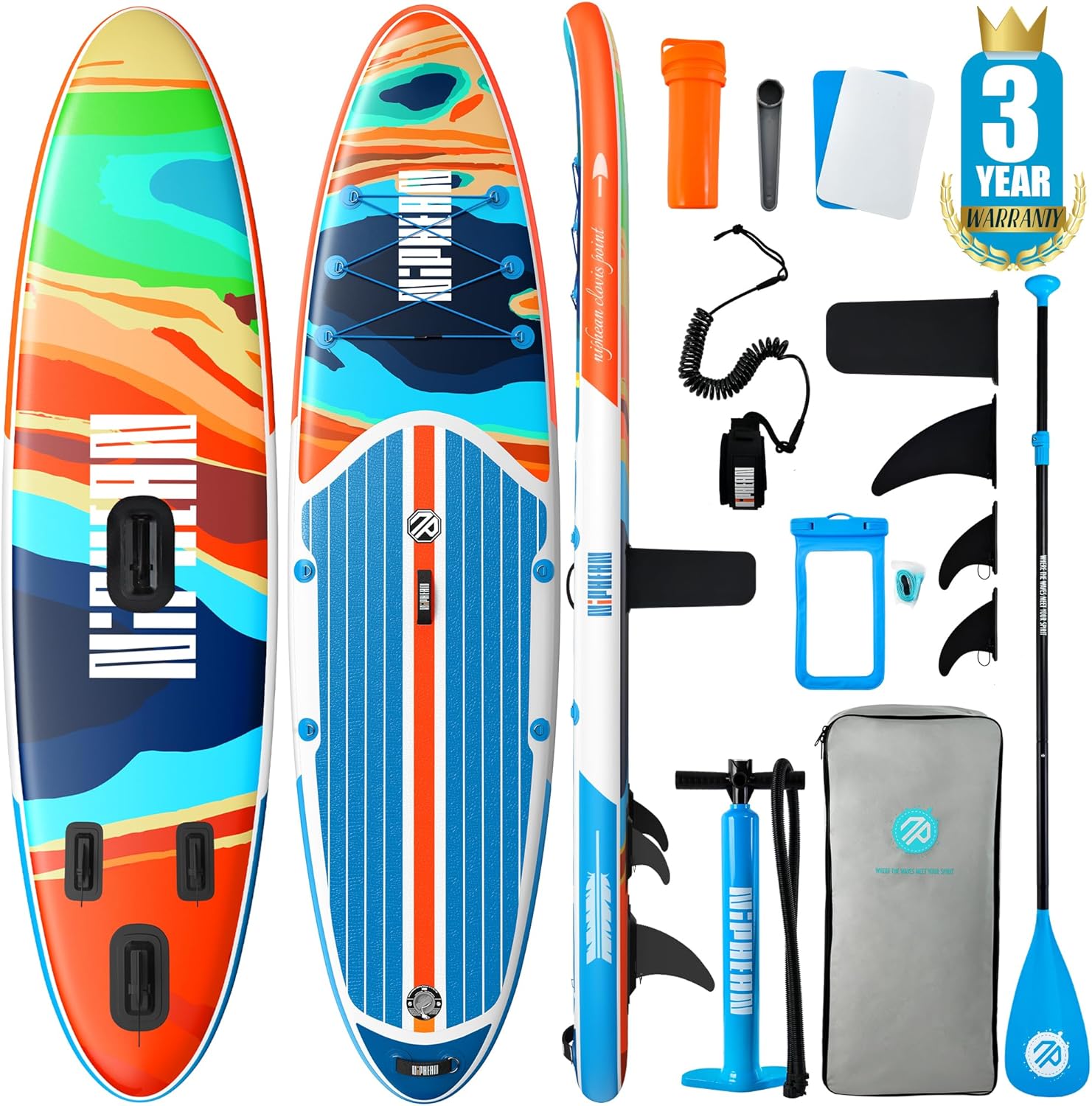 Niphean Paddle Gonflable Adulte avec Tous Les Accessoires, 320cm Planches de Stand Up Paddle Gonflables pour Tous Les Niveaux, Sup avec Capacité 200 kg pour 2 Personnes, Paddle Gonflable avec Siège