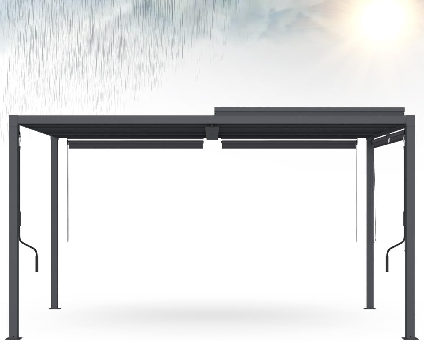 IDMarket - Pergola bioclimatique acier 3x4m, 4 stores, gris anthracite