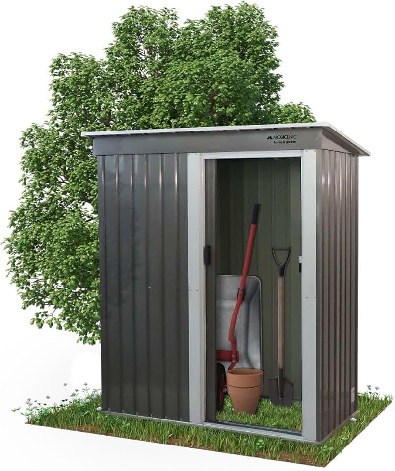 Mobiclinic - Nomi - 150x75x181 cm - abri jardin, porte coulissante, toit pentu, sécurisable, gris