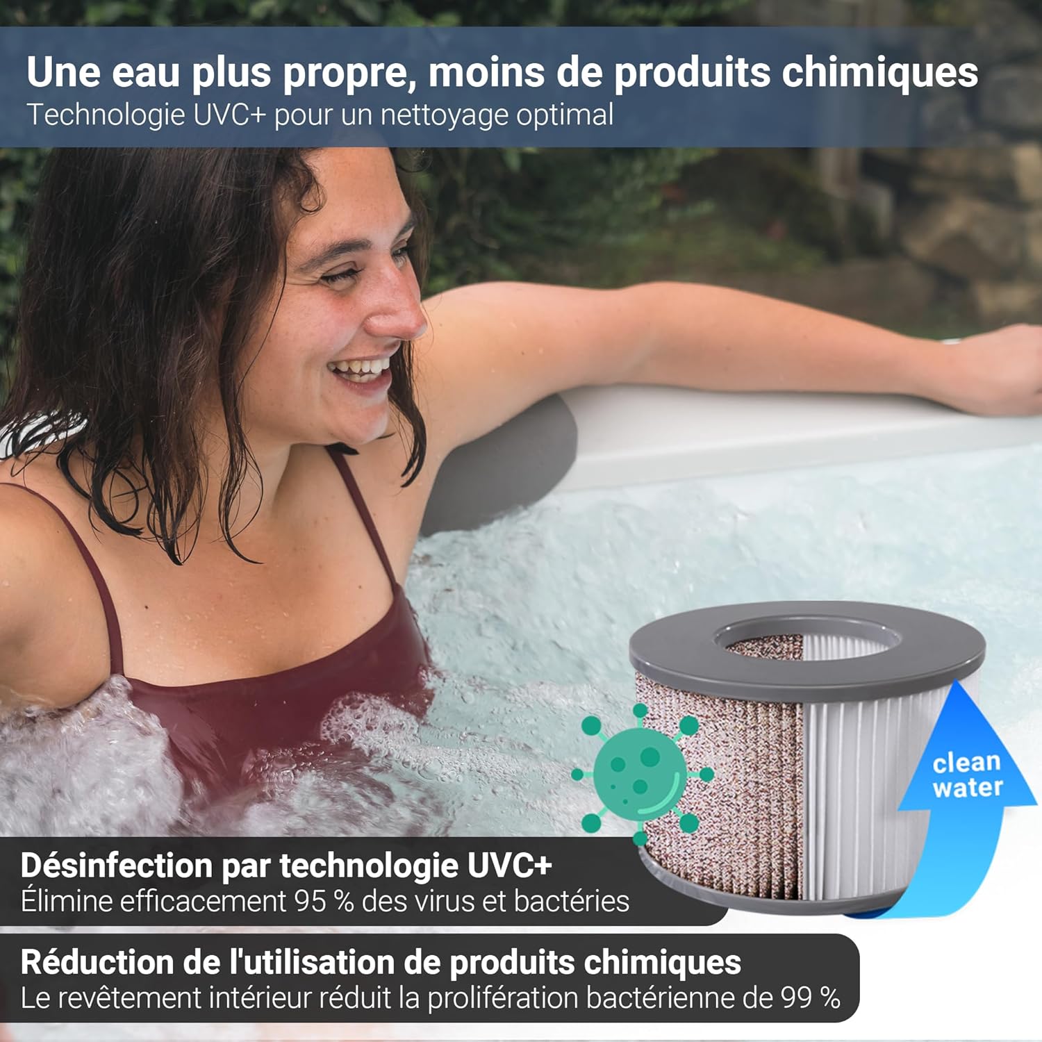 Miweba - MSpa Tribeca - 160x160x65 cm - Spa rigide, contrôle app, 6 pers, 120 buses, hiver résistant MSpa-TRIBEX