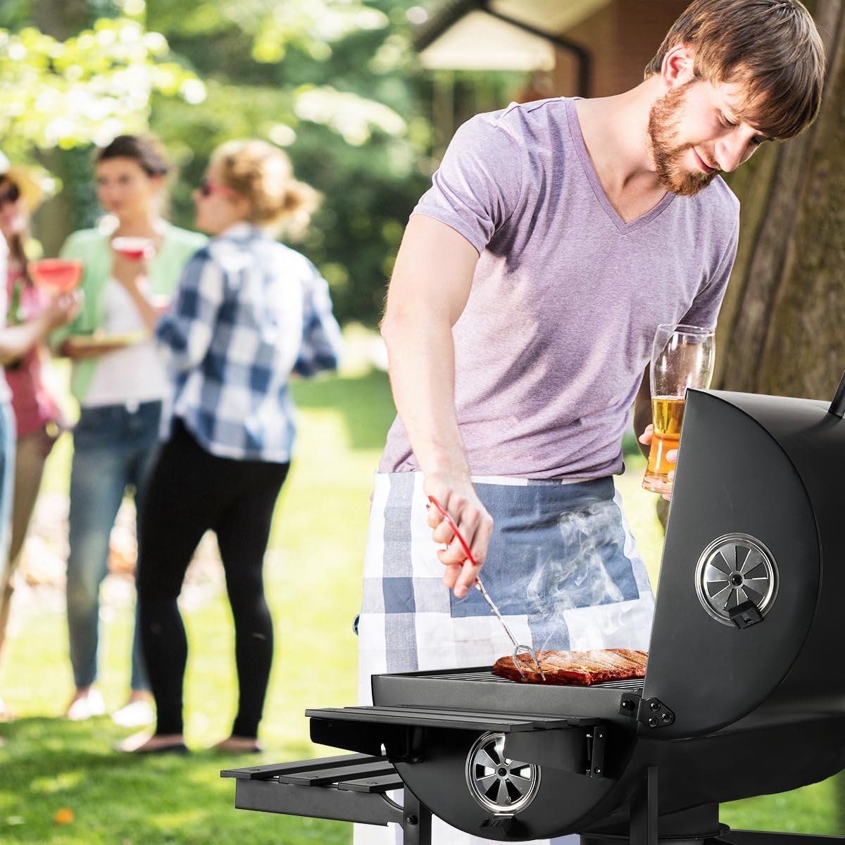 DEWINNER - barbecue charbon série de base - grille XXL, roulettes, tiroir à cendres