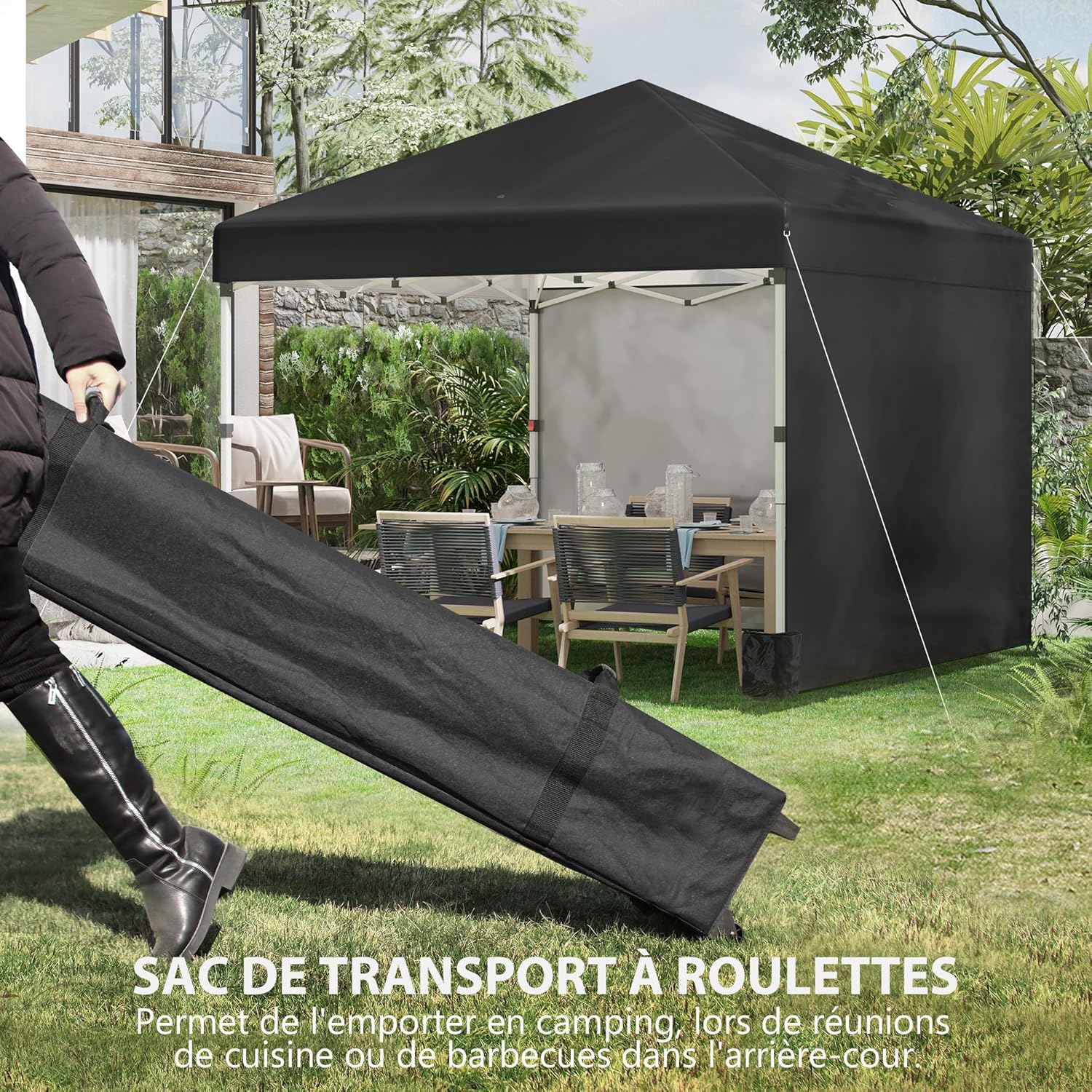 Outsunny - tonnelle pop-up réglable - 297x297x288 cm - UV 30+ 2 parois