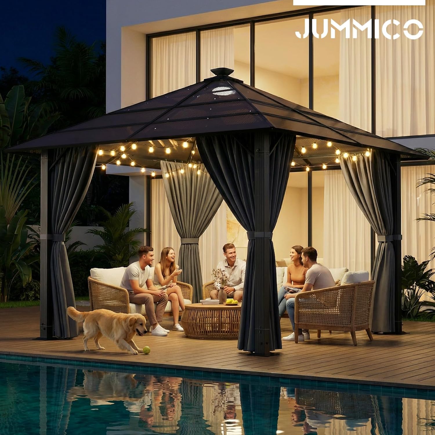 JUMMICO - tonnelle aluminium série jardin 3x3m, toit transparent, solaire, imperméable
