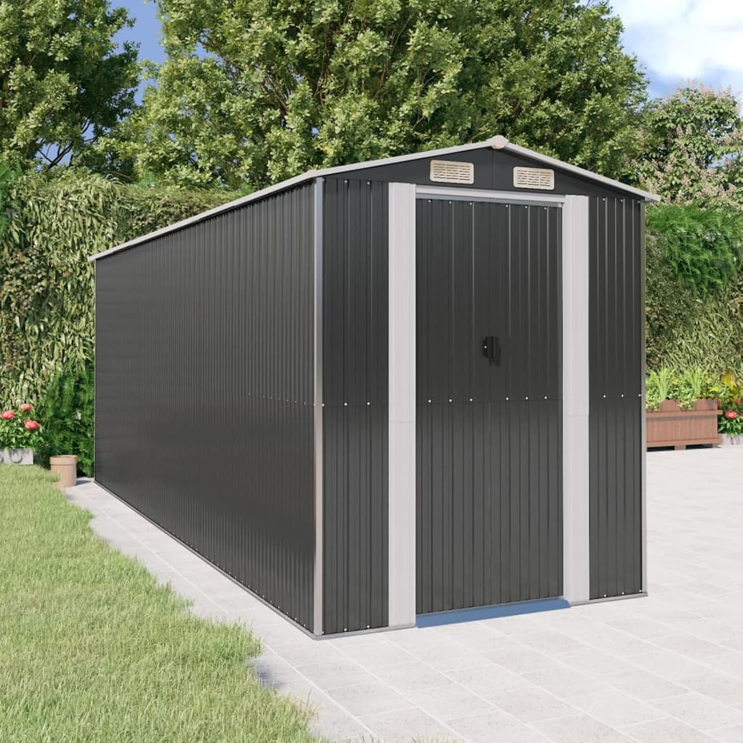 ShGaxin Abri de jardin, abris pour parcelles, abris de jardin, abri de jardin extérieur, maisons préfabriquées, acier galvanisé anthracite 192 x 523 x 223 cm